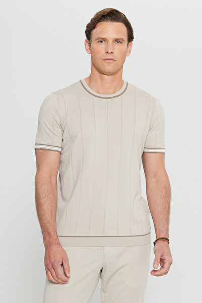 ALTINYILDIZ CLASSICS Men's Beige 100% Cotton Standard Fit Regular Cut Crew Neck Knitwear T-Shirt