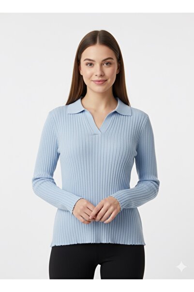 ModaPlaza Women's Corded Fabric Polo Neck Sweater 5059