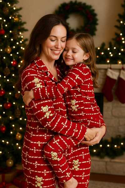 forte bella Patterned Mother-Daughter Top and Bottom Pajama Set