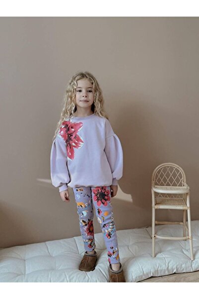 YİGİT BUTİK Σετ κοριτσίστικο καλσόν με στάμπα λουλουδιών