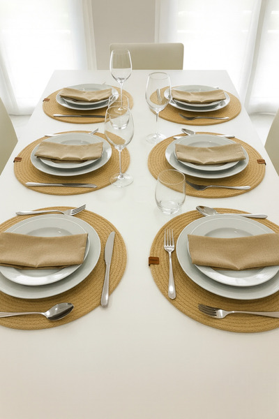 Febros 6-Piece Jut Supla American Dinner Set – 100% Cotton, Handmade, Non-Slip Round Plate Coasters