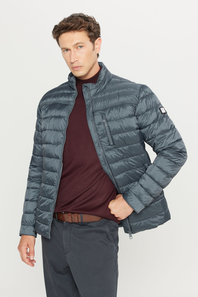 ALTINYILDIZ CLASSICS Men's Anthracite Standard Fit Regular Cut Casual Coat with Mock Neck Side Pockets