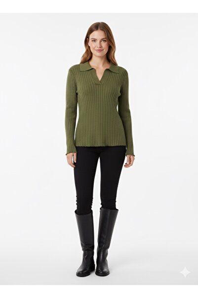 ModaPlaza Women's Corded Fabric Polo Neck Sweater 5059