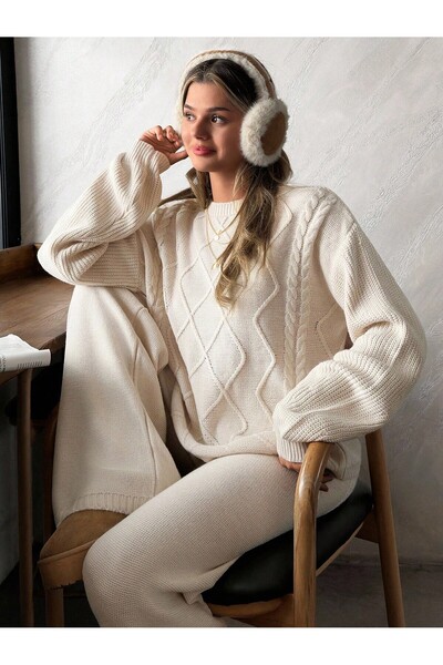 TOFAN TRİKO Oversize Knitting Set with Knitting Details