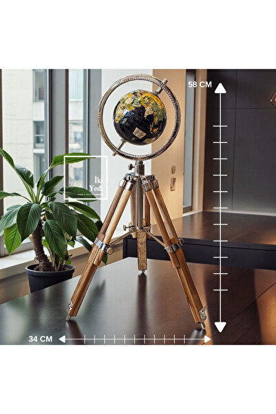 İki Yedi Konsept Rostova Tripod Ayaklı Dekoratif Dünya Küresi – 58 cm Siyah K...