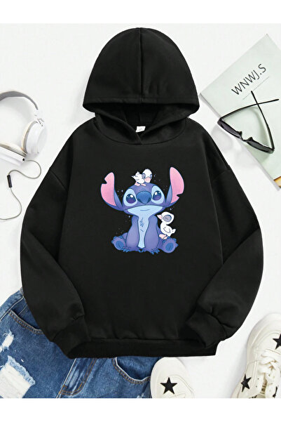 SVART WEAR ستيتش مطبوع سترة للأطفال مصنوعة من القطن بنسبة 100% مع جيب كنغر بغ...