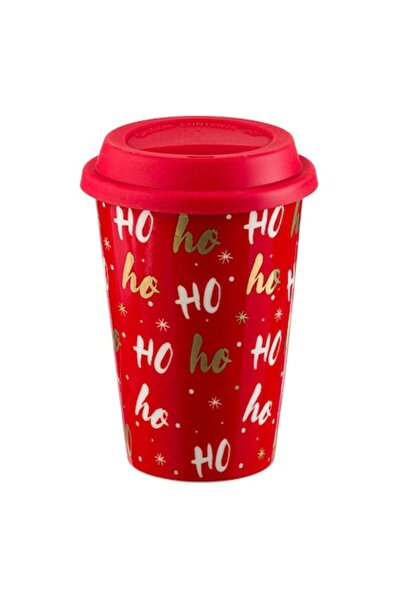 Callena Christmas thermal mug, porcelain, with text 'Ho Ho Ho', red/gold, 400 ml
