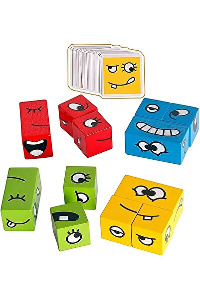 Generic Expression Matching Puzzle Wooden Building Cubes - Montessori Toy for Ages 3+