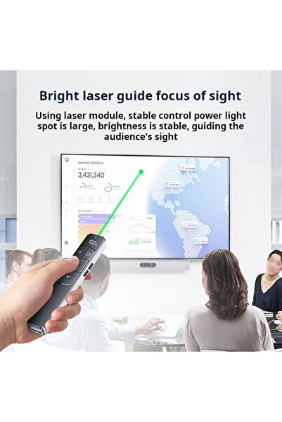 Earldom Wireless Presenter Pen Red Laser Pointer 2.4G Remote 100m Range Rechargeable Type C Display Clicker