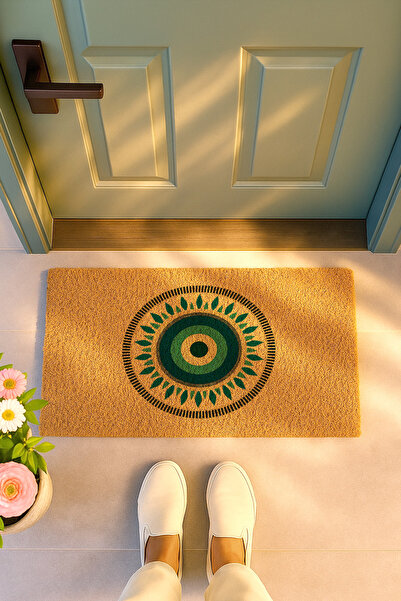 Sepetorium سجادة أمام الباب من نزار ديزايند، مستديرة، مطبوع كوكو، ذات قاعدة غ...