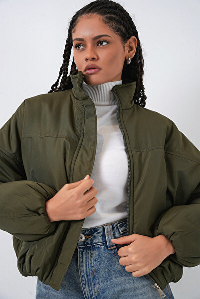 Bigdart Γυναικείο πουπουλένιο παλτό oversized Bomber 5124 - Χακί