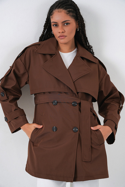 Bigdart Women's Belted Short Trench Coat 5974 - Brown