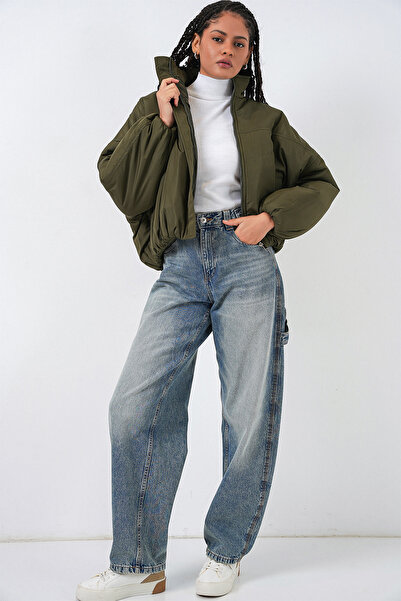 Bigdart Γυναικείο πουπουλένιο παλτό oversized Bomber 5124 - Χακί