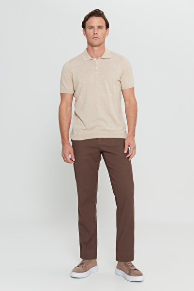 ALTINYILDIZ CLASSICS Men's Beige Cotton Linen Standard Fit Regular Cut Polo Neck Knitwear T-Shirt