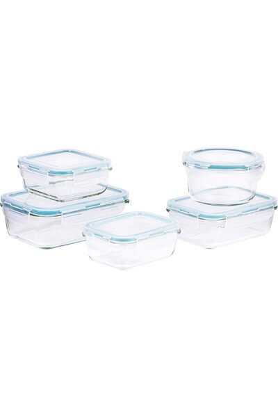 Xess TL2213374 Borosilicate Glass Boro Pro Food Container Set (Blue, 5-Piece)