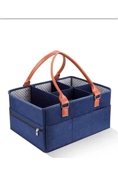 Arabest Baby Diaper Bag with Zipper Cover and Leather Handle, Large Capacity Dark Blue