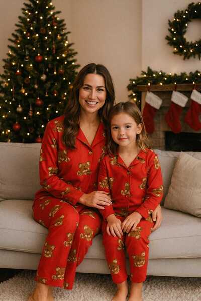 forte bella Patterned Mother-Daughter Top and Bottom Pajama Set