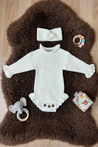 meriç bebe - bütün çocuklar melektir. mrc Stitch-Free Thessaloniki Knitted Sausage Collar Ruffled Baby Girl Knitwear Bodysuit Sweater & Headband Two-Piece Set