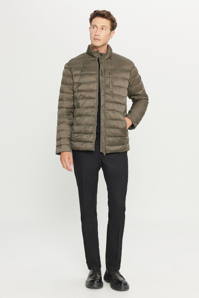 ALTINYILDIZ CLASSICS Men's Khaki Standard Fit Regular Cut Casual Coat with Mock Neck Side Pockets