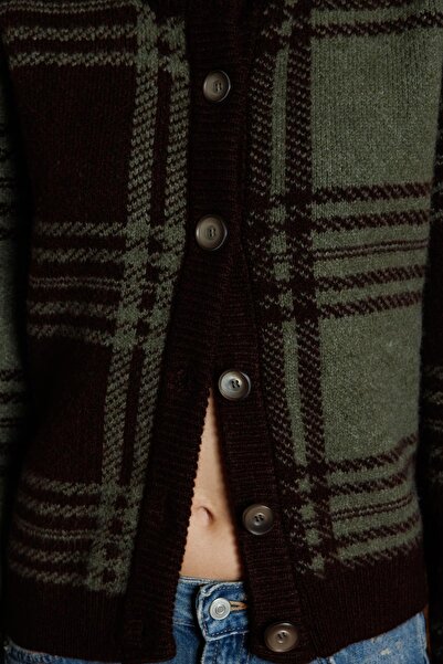 Mixray 7000 Women's Checkered Knitwear Cardigan Brown