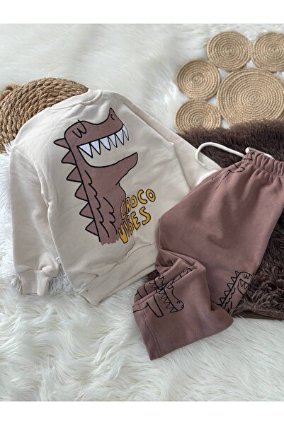 NOBLEKIDS Dinosaur Printed Children's Set with Back Detail – Sweatshirt & Jogger Bottoms, Ages 2–8