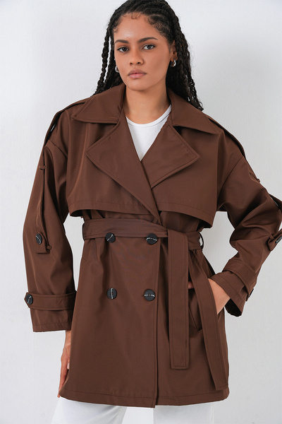 Bigdart Women's Belted Short Trench Coat 5974 - Brown