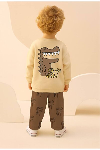 NOBLEKIDS Dinosaur Printed Children's Set with Back Detail – Sweatshirt & Jogger Bottoms, Ages 2–8