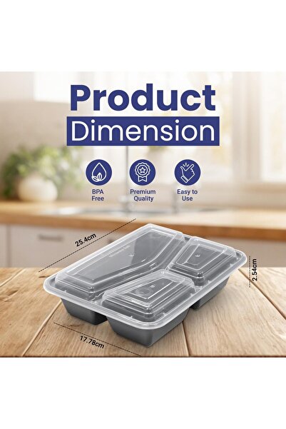 Xess 12 Pieces Disposable Microwave Container Rectangular - 3 Compartment
