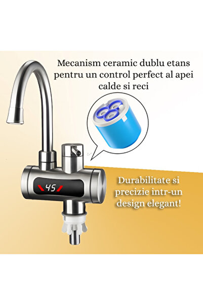 MODVIA Robinet Electric Instant 3300W cu Afisaj LED, Apa Cald in 3 Secunde, Otel Inoxidabil, Rotire 360°