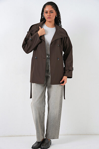 Bigdart Women's Double-Breasted Collar Short Trench Coat 5980 - Brown