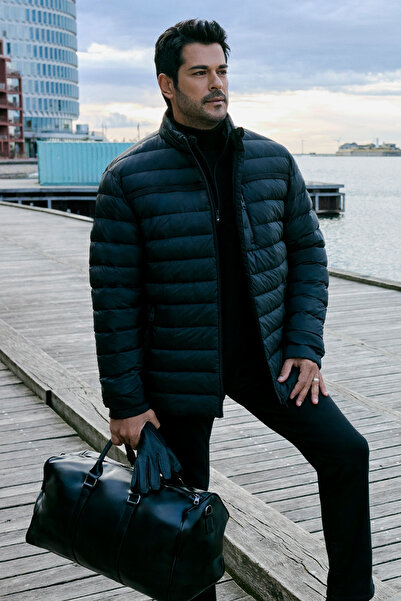 ALTINYILDIZ CLASSICS Ανδρικό παλτό casual σε μπλε ναυτικό χρώμα, κανονική εφαρμογή, κανονική εφαρμογή, με ψηλός λαιμός πλαϊνές τσέπες