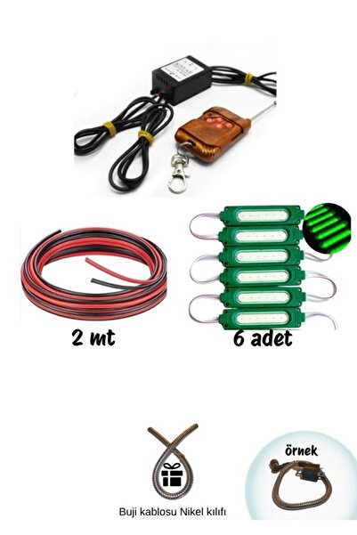 GMS Cg cup Çift Çıkış kumandalı çakar modül+6 adet Yeşil Led+ 2MT kablo seti ...
