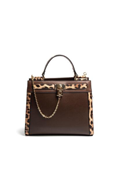 Silver Polo SP1166 Geantă de mână pentru femei, maro uni, maro leopard