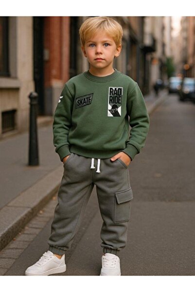 Zekids Boy's Fleece-Lined Printed Tracksuit Set