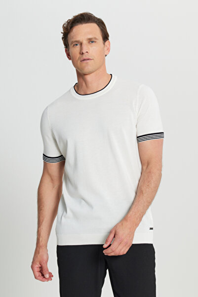 ALTINYILDIZ CLASSICS Men's White 100% Cotton Standard Fit Regular Cut Knitwear T-Shirt