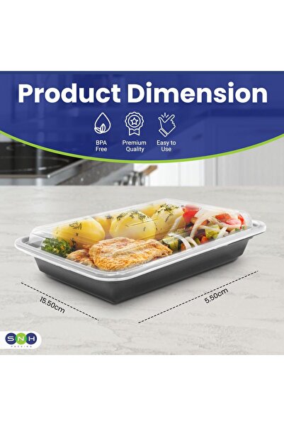 Xess 24 Pieces Microwave Disposable Rectangular Container with Lid - 1 Compartment