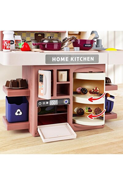 deAO Toy Kitchen for Kids - Mini Role-Play Kitchen with Light, Water, Steam & Accessories (Red)