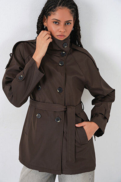 Bigdart Women's Double-Breasted Collar Short Trench Coat 5980 - Brown
