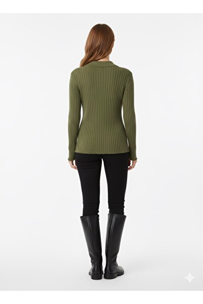 ModaPlaza Women's Corded Fabric Polo Neck Sweater 5059