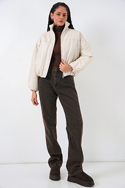 Bigdart Γυναικείο πουπουλένιο παλτό oversized Bomber 5124 - Εκρού