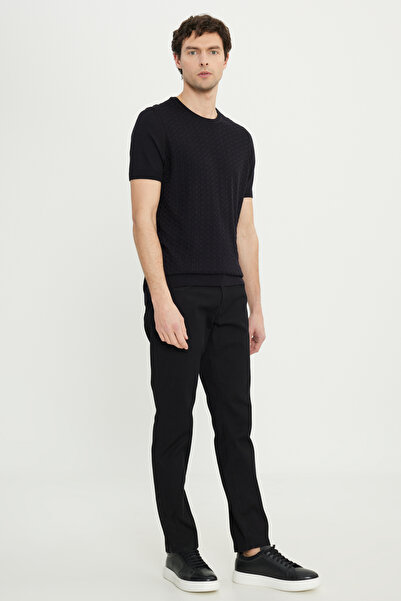 ALTINYILDIZ CLASSICS Men's Black Cotton Standard Fit Regular Cut Crew Neck Jacquard Knit T-Shirt