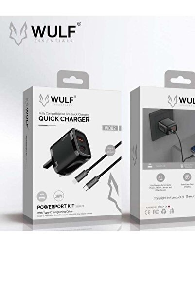 WULF شاحن سريع W082 ثنائي المنفذ بقوة 38 وات مع كابل من النوع C إلى Lightning
