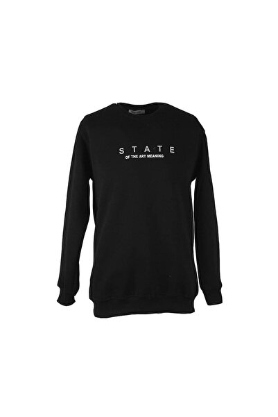 trender 0 Collar 3 Thread Black Men's Sweatshirt State Print