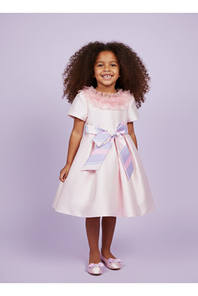 Jolanda فستان بناتي من الساتان مع حزام ملون