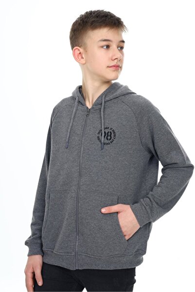 Toontoy Boys' Hooded Zippered Pockets Low Shoulder Printed Raglan Sleeve Knit...