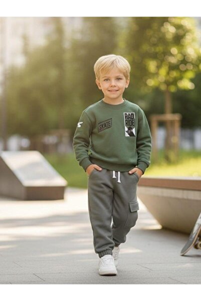 Zekids Boy's Fleece-Lined Printed Tracksuit Set
