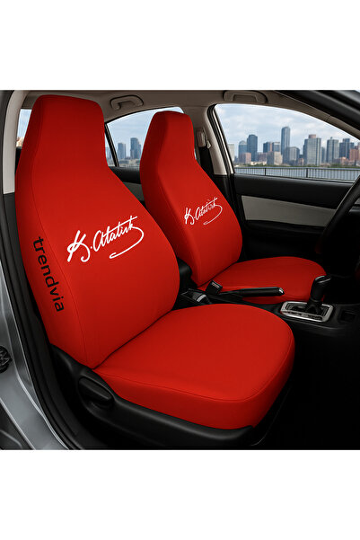 trivexa غطاء مقعد السيارة من القطن الممشط بتوقيع أتاتورك - قابل للغسل، طقم أغ...