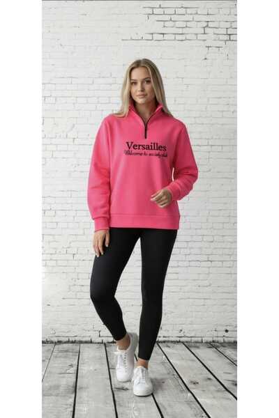 BLACK STEEL BYN2025-309- NEON RENKLİ YARIM FERMURALI NAKIŞLI SWEATSHİRT