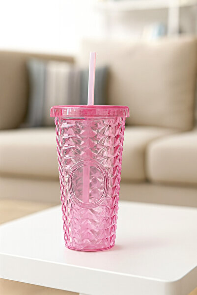 Ant Pipetli Mika Bardak 750 ml - Kapaklı ve Pipetli İçecek ve Meşrubat Bardağ...