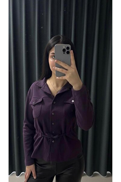 DEMOİSELLE Women's Double Pocket Stretch Fabric Steel Interlock Bluzz Shirt